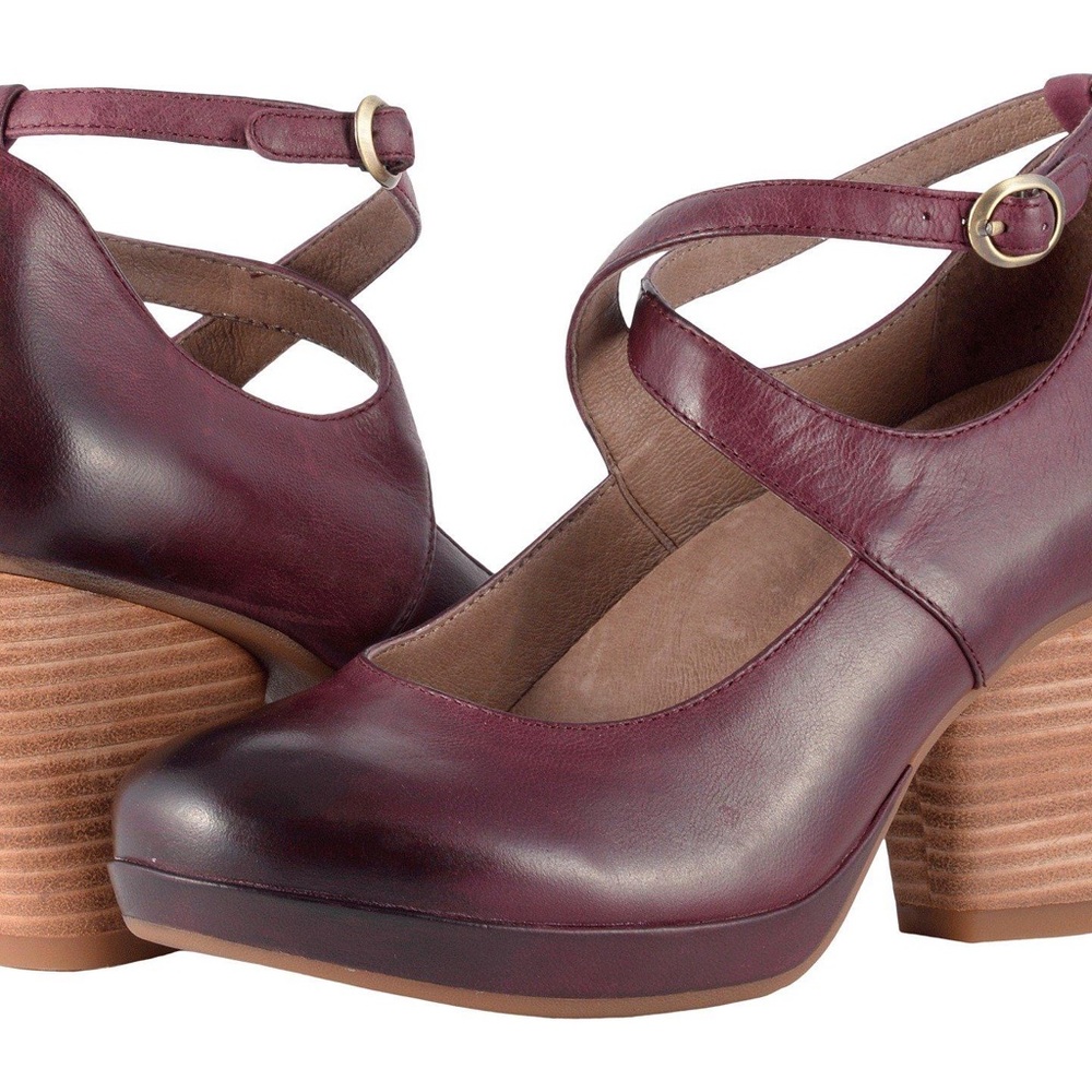 Dansko Minette Burnished Nubuck Wine Mary Jane Platform